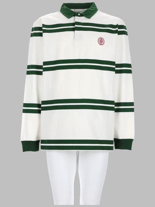 Drôle De Monsieur Men's Striped Cotton Polo Shirt with Mirror Graphic Detail