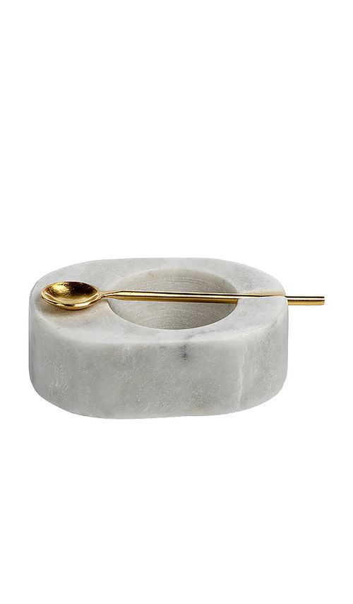 The Favorites Tuscan Marble Salt And Pepper Bowl With Gold Spoon en White