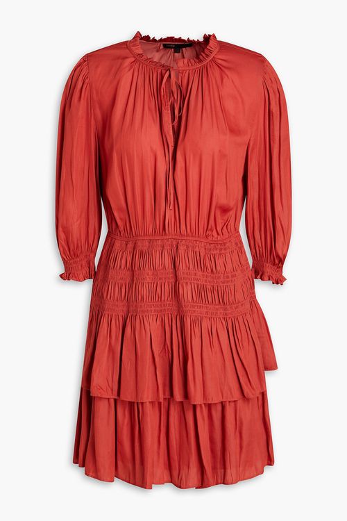 Gathered mousseline mini dress - Red - FR 42