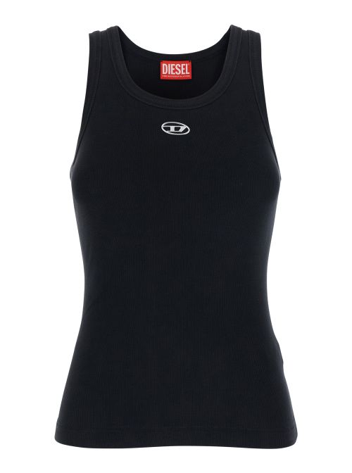 Logo-Embroidered Ribbed Cotton Tank Top — Black