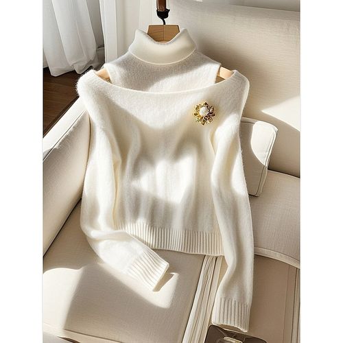 Women's Clothing High end and beautiful white turtleneck sweater winter soft and lazy style inner wear base knitted top
