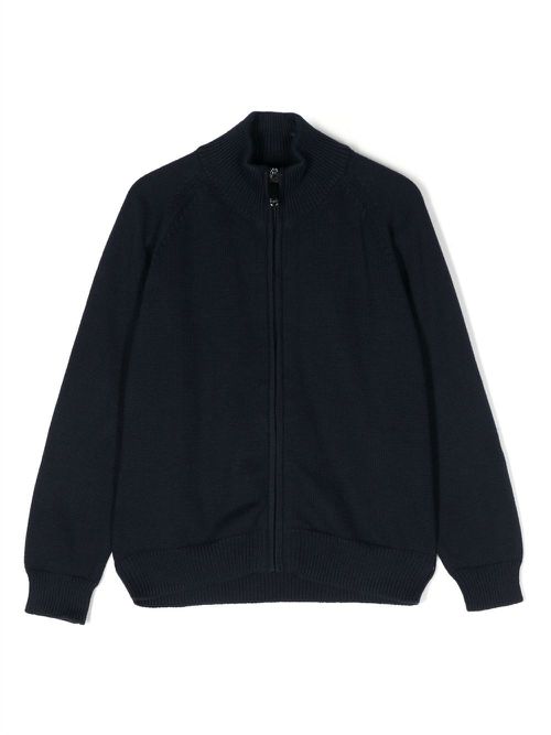 Fine-knit zip-up cardigan - Blue