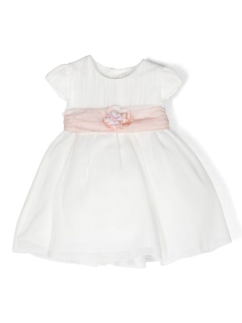 Floral-appliqué plissé dress - White