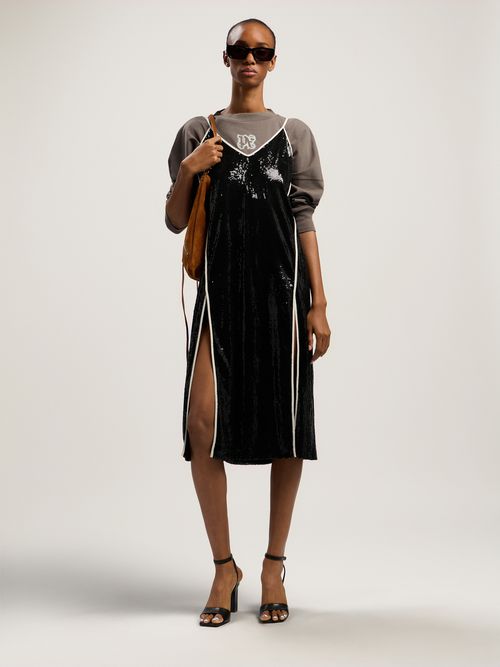 Curved Logo Sequin Slip Dress Woman  Black