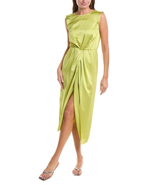 Cap Sleeve High Slit Satin Midi Dress