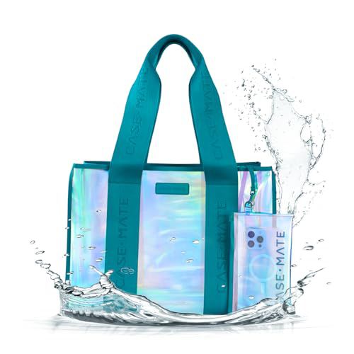 Case-Mate Emerald Blue Beach Tote - Iridescent Beach Bag with Phone Pouch for Women - Waterproof