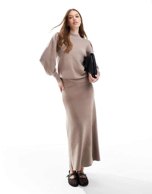 YAS knitted maxi skirt in mushroom - part of a set-Neutral