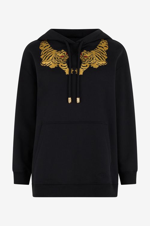 Black Sweatshirt With Tiger Embroidery