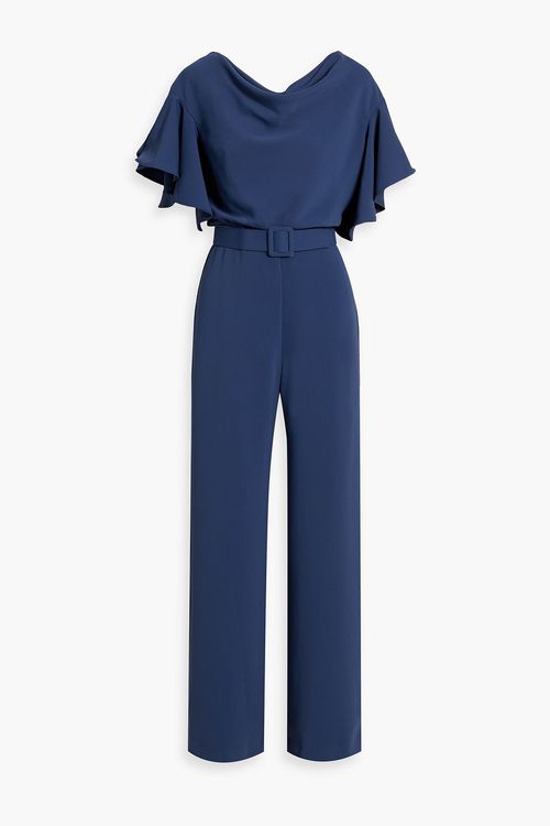 Belted ruffled crepe wide-leg jumpsuit