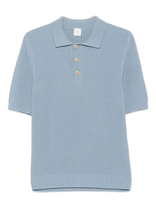 Ribbed Cotton Polo Shirt — Light Blue