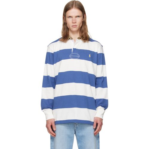White & Navy Classic Fit Khaki-Collar Rugby Shirt