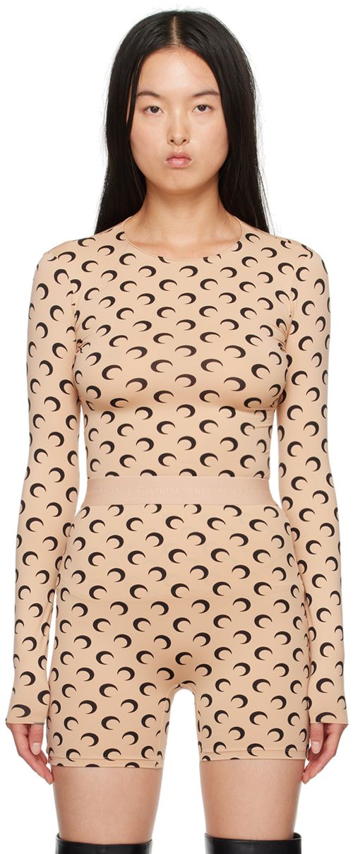 Marine Serre Tan All Over Moon Second Skin Long Sleeve T-Shirt