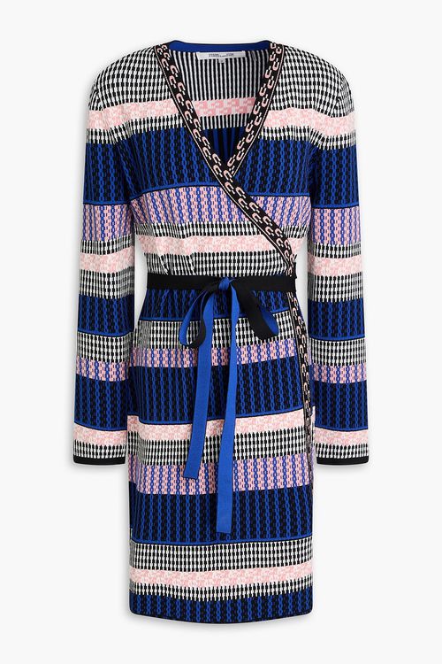 Metlia belted jacquard-knit mini wrap dress