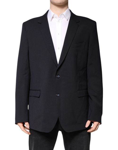 Virgin Wool Single-Breasted Blazer — Navy