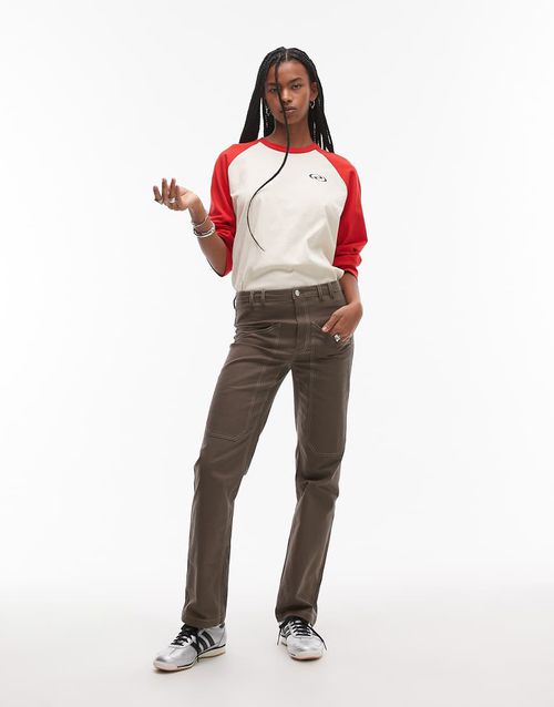 Resume straight leg pants with contrast stitching in brown - part of a set
