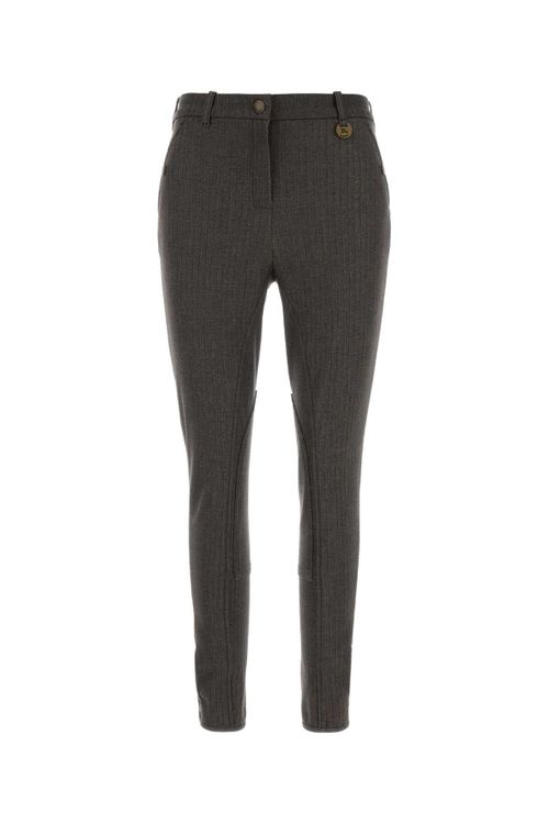 Embroidered Stretch Cotton Trousers — Gray