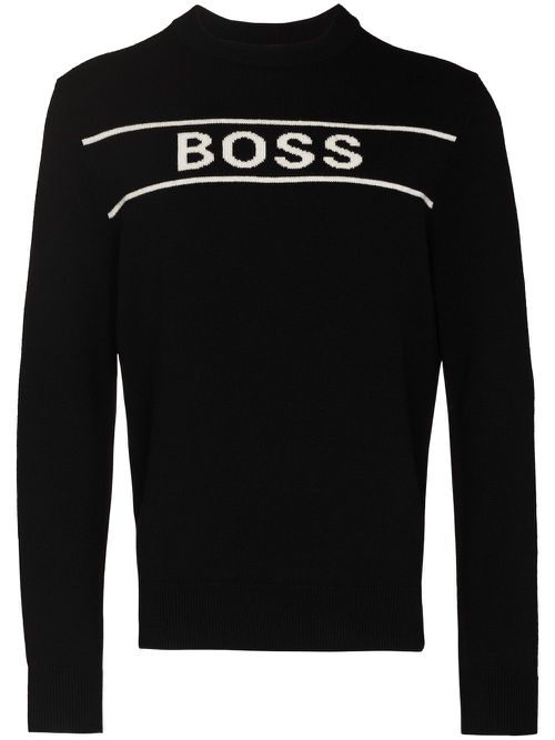 Intarsia knit-logo jumper - Black