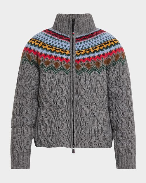 Men's Padded Wool Cable-Knit Zip-Up Sweater