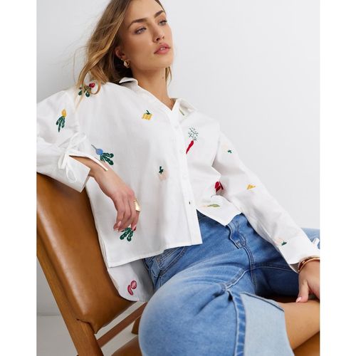 White Embroidered Fruit Shirt