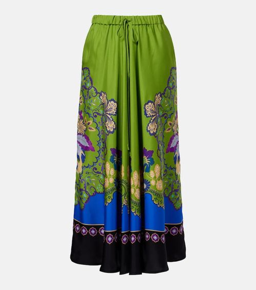 Printed silk midi skirt