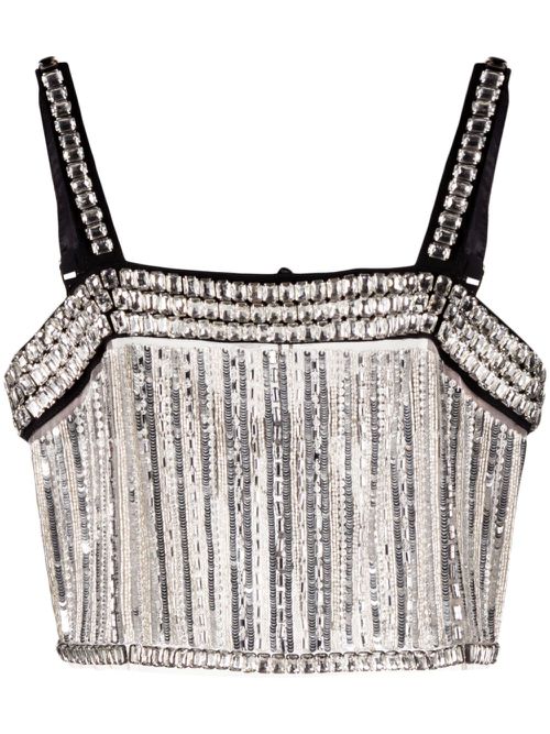 Crystal-embellished cropped tank top - Silver