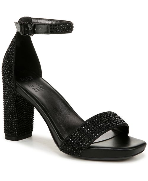 Joy-Glitz Platform Dress Sandals - Black Satin/Stones