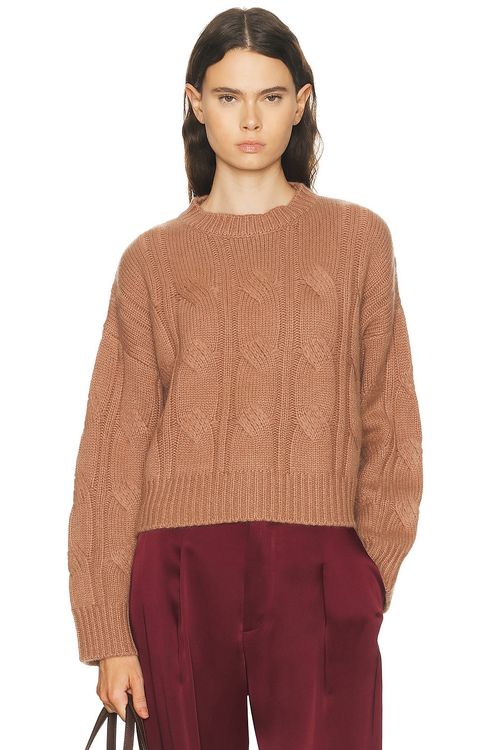 SABLYN Tristan Crewneck Cable Pullover Sweater in Prairie Sand - Rust. L also in M