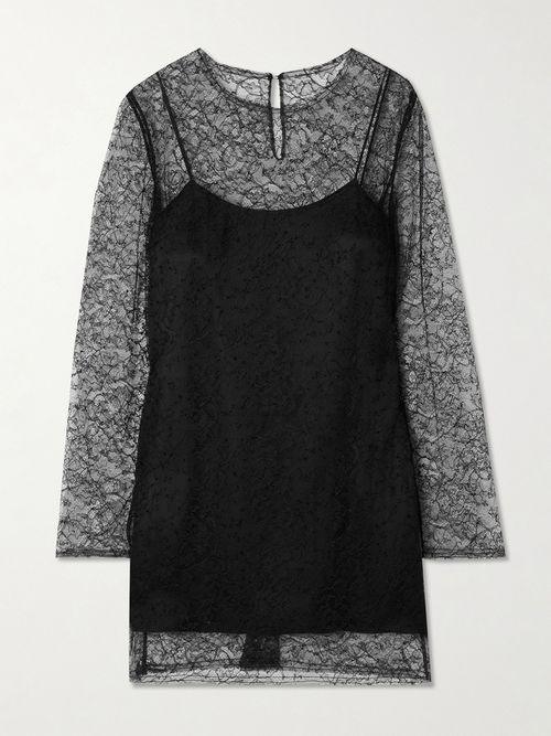 Mabel Lace And Silk-charmeuse Mini Dress - Black