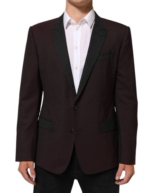Peak-Lapel Wool Blazer — Maroon