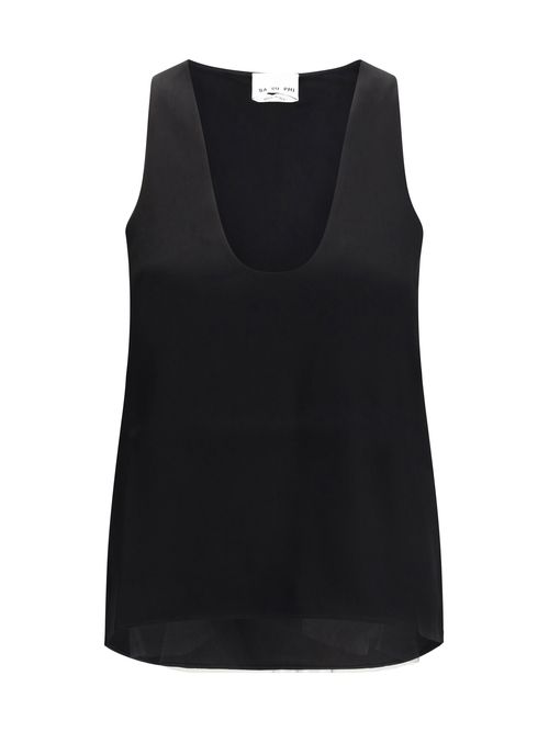 Silk-Blend Tank Top — Black