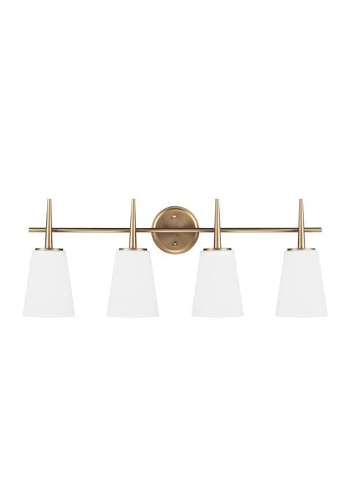 Satin Brass Four Light Wall Bath from the Driscoll Collection