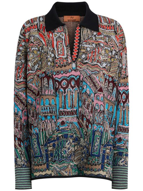 Graphic-print knitted jumper - Red