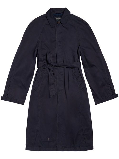 Belted cotton long coat - Black