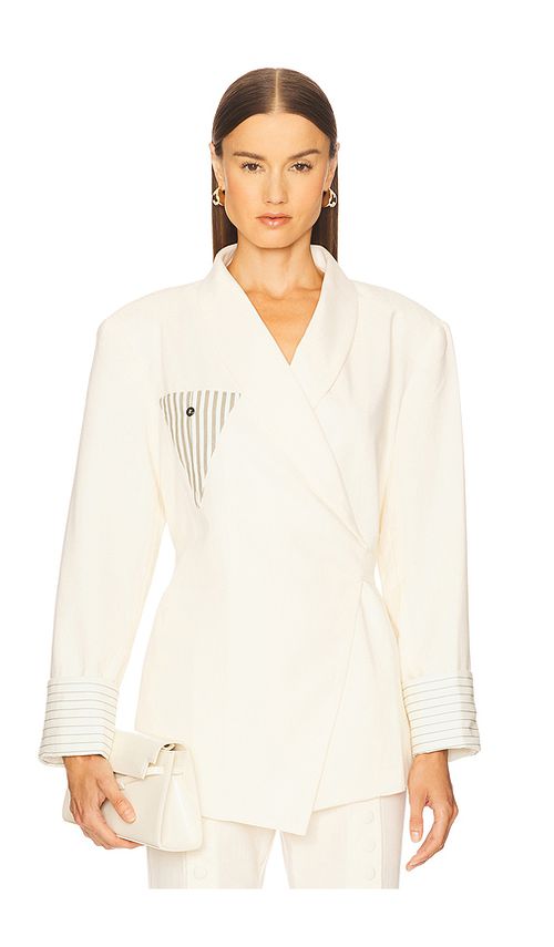 YLLW THE LABEL Novela Linen Blazer in White. S. Also in L