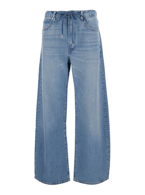 Jeans The Off Duty Drawstring Bow With Pockets And Frayed Hems Tech Fabric Blue Woman Blu - Women