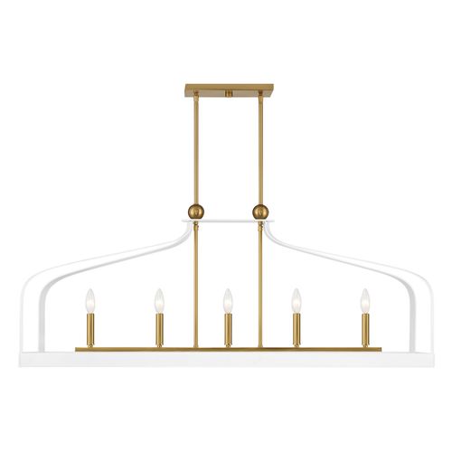 Sheffield 5-Light Linear Chandelier in White with Warm Brass Accent
