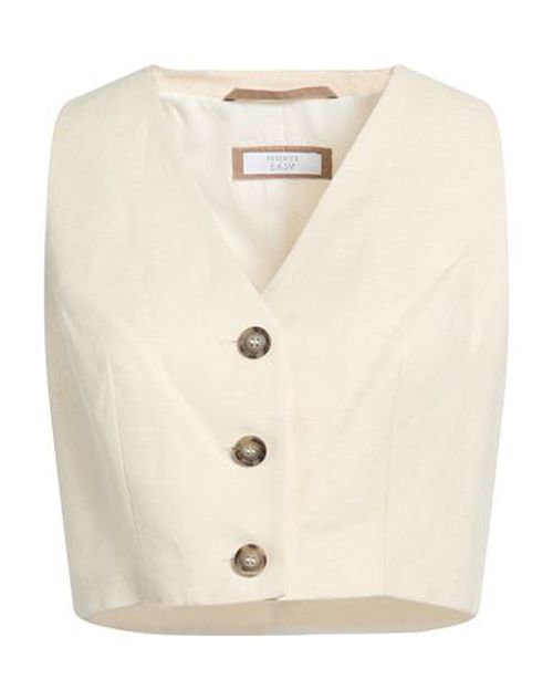 Woman Tailored Vest Ivory Size 6 Linen, Viscose