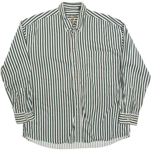 IVY CREW Mens Green & White Striped Shirt L Cotton Blend Button-Down Collar Long