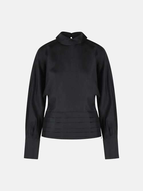 'Tuxedo' Black Silk Blouse