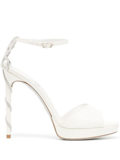 Crystal-snake strap 120mm sandals - White