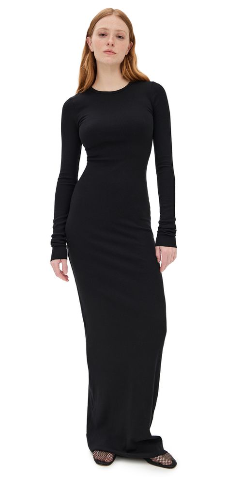 Eterne Long Sleeve Crewneck Maxi Dress Black 