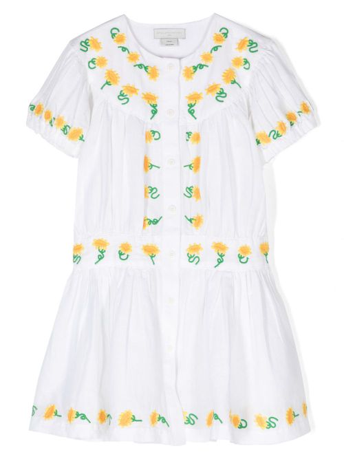 Stella McCartney Kids Hemdkleid mit Sonnenblumen-Stickerei - Weiß