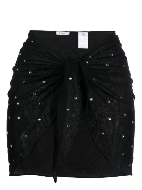 Rhinestone-embellished self-tie skirt - BLACK