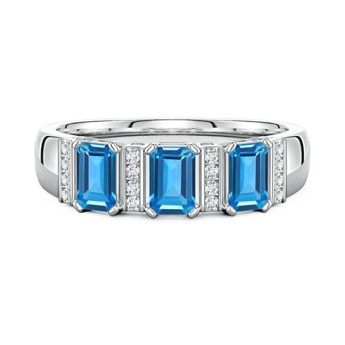 Lee Harris x Angara 1.15 CTW Swiss Blue Topaz and Diamond Modern Art Deco Inspired Semi Eternity Ring in Platinum