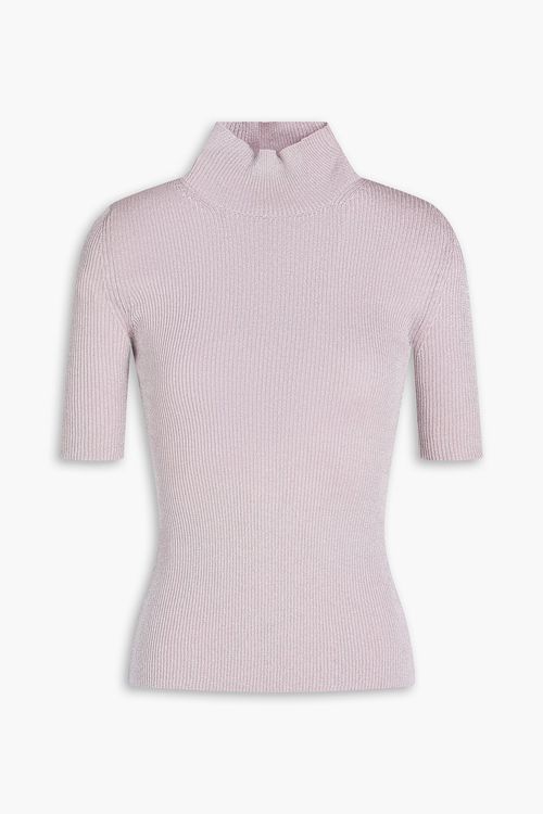 Metallic ribbed-knit turtleneck sweater - Purple - IT 44