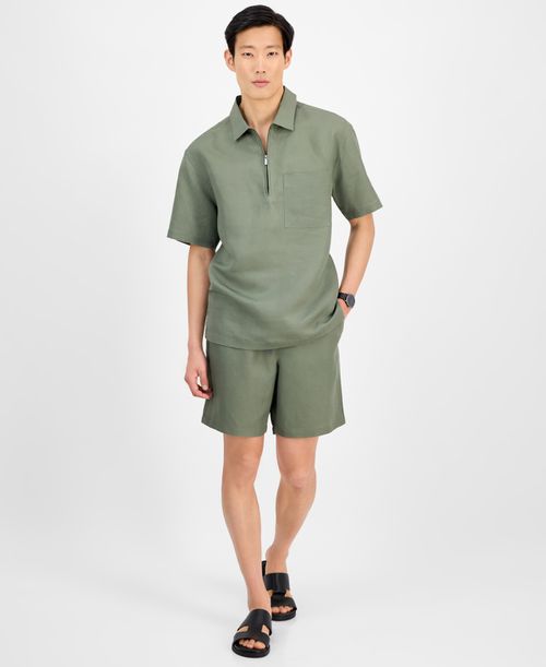 Men's Linen Pull-On Shorts, Exclusively at Macy's - Dusty Olive