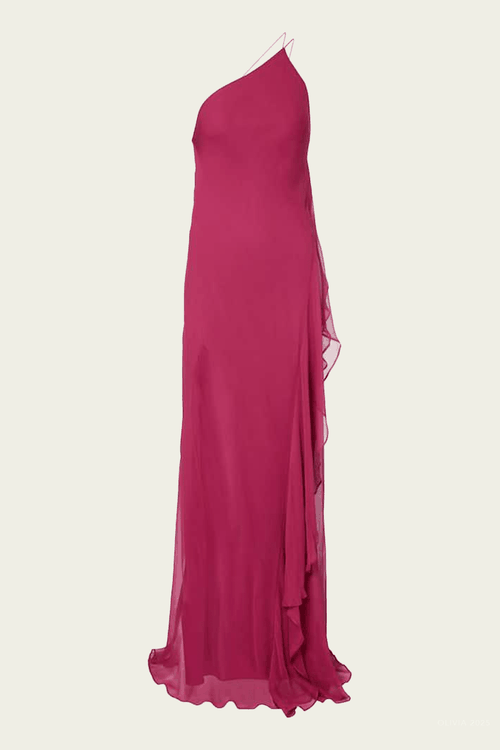 One Shoulder Ruffle Gown in Sakura