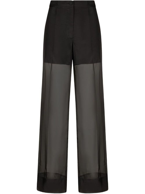 Black organza straight-leg trousers