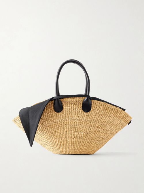Sophia Leather-trimmed Raffia Tote - Neutral
