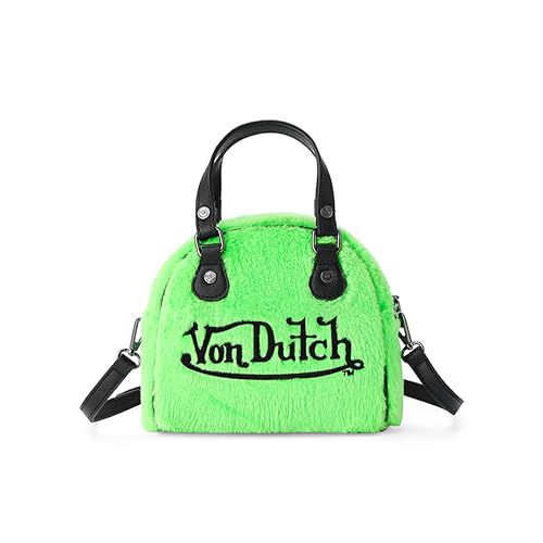 Von Dutch Mini Furry Bowling Bag | 6.8” Faux Fur Crossbody with Logo Hardware